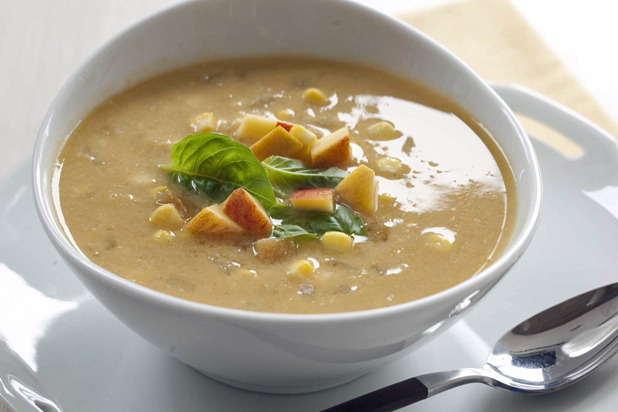 Sweet Corn Soup with Peaches