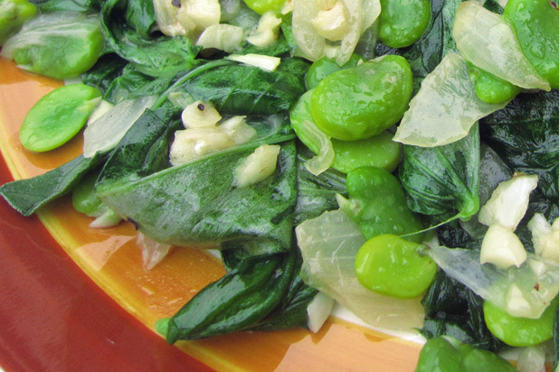 Sautéed Fava Beans and Greens