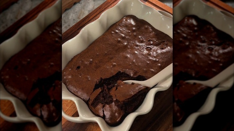 TikTok user's brownie pudding with spoon