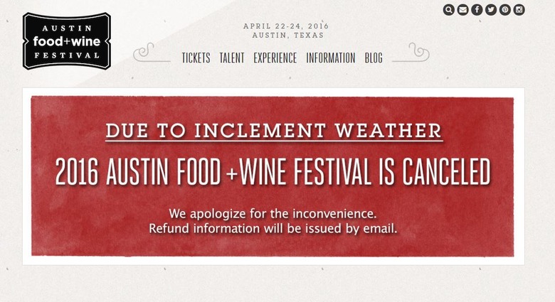 Inclement Weather Shuts 2016 Austin Food and Wine Festival, Scheduled for This Weekend