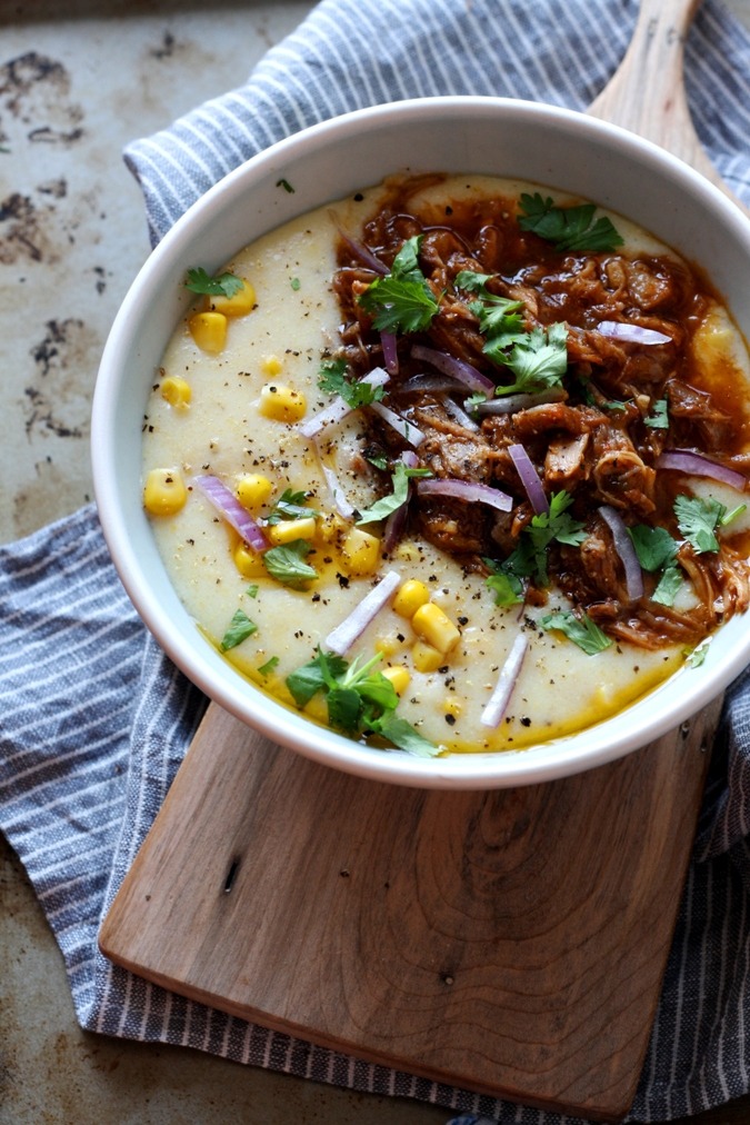 Braised Pulled Pork Barbecue and Creamy Corn Polenta