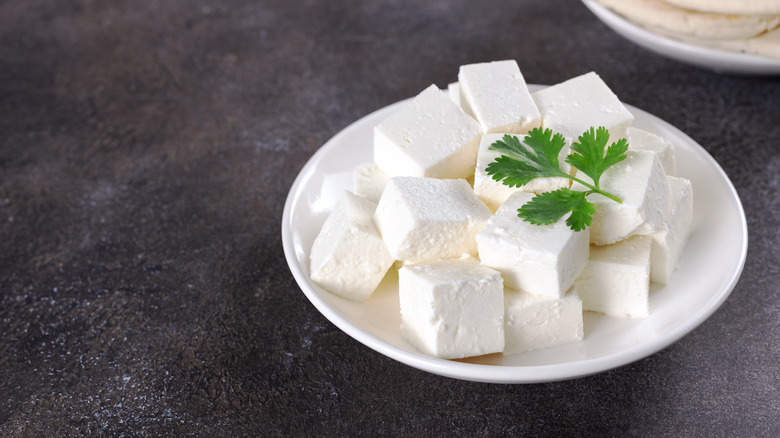 A bowl of cubed paneer