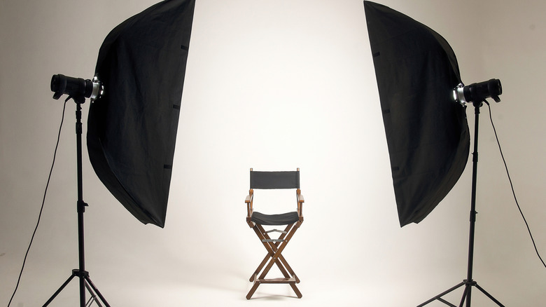 An empty casting studio with a lighting set-up