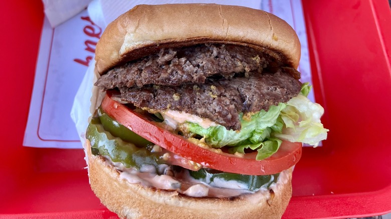 In-N-Out burger with two patties and pickles