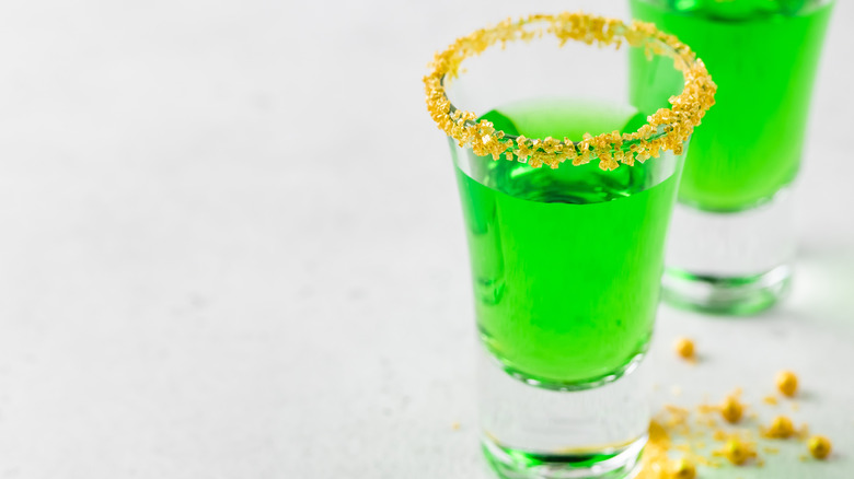 green jello in shot glass