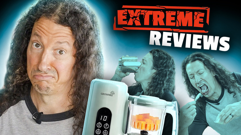 Person spooning baby food from a jar