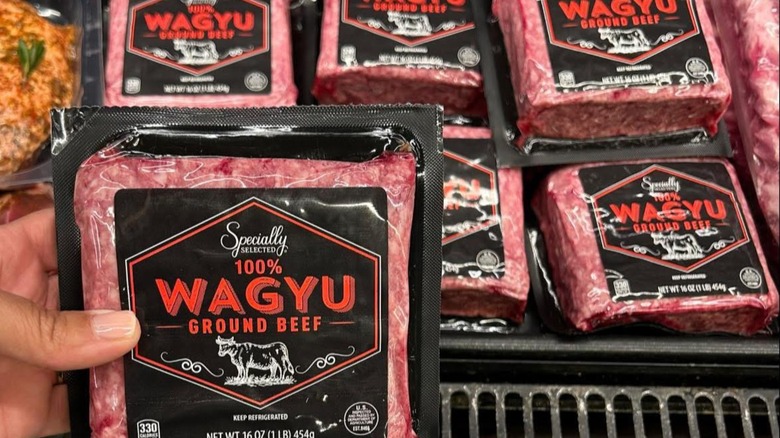A person holding the Aldi Wagyu Ground Beef at the store