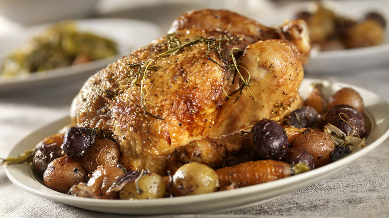 Roasted chicken with crisp brown skin
