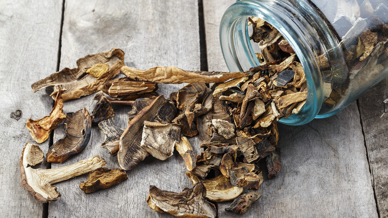 Jar of dried mushrooms