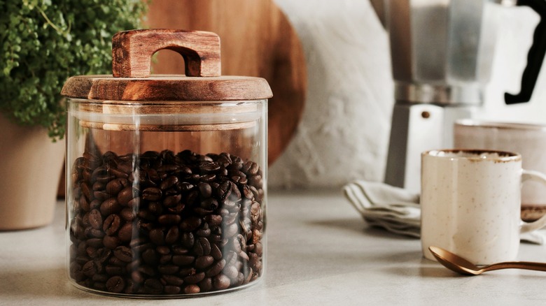 Coffee beans in glass container