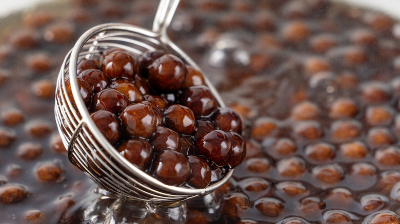 Sago or tapioca pearls in syrup