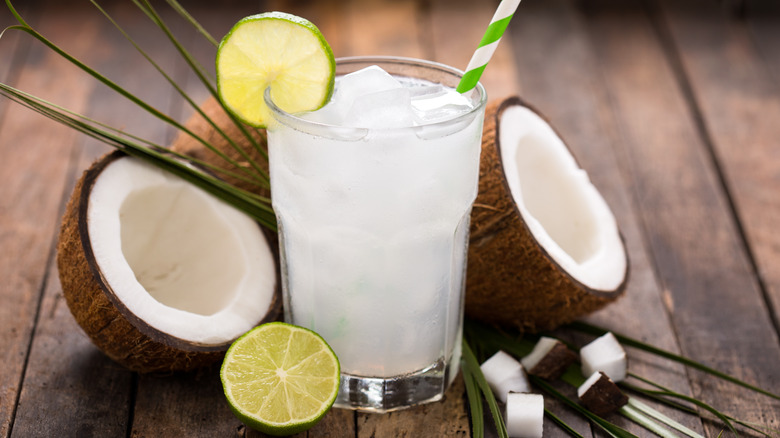 A glass of coconut water