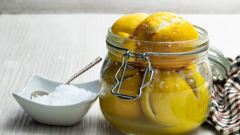 Preserved lemons in clear jar