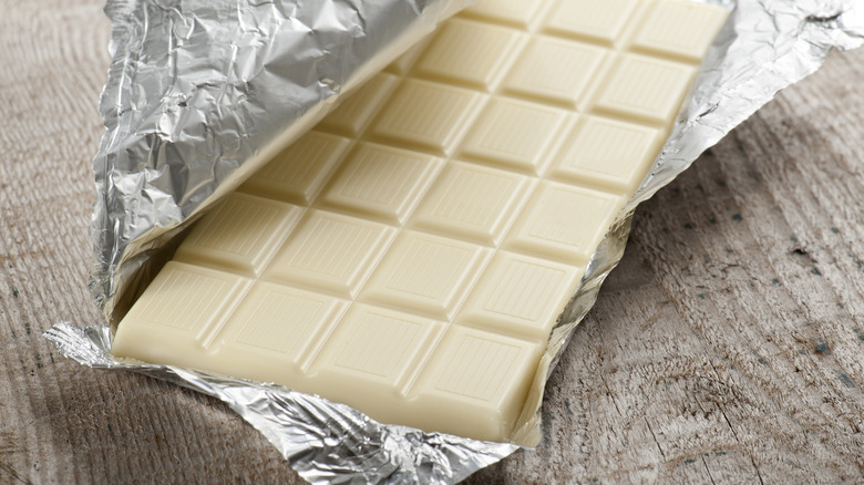 Bar of white chocolate in foil