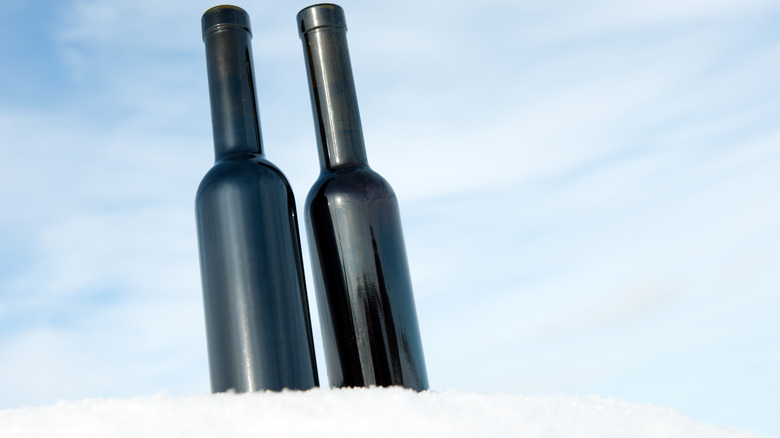 bottles of wine in snow