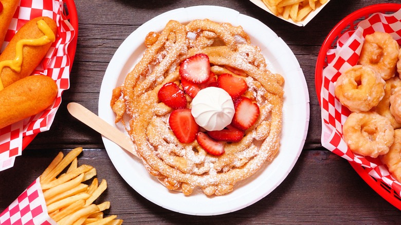 Funnel cake on wood table