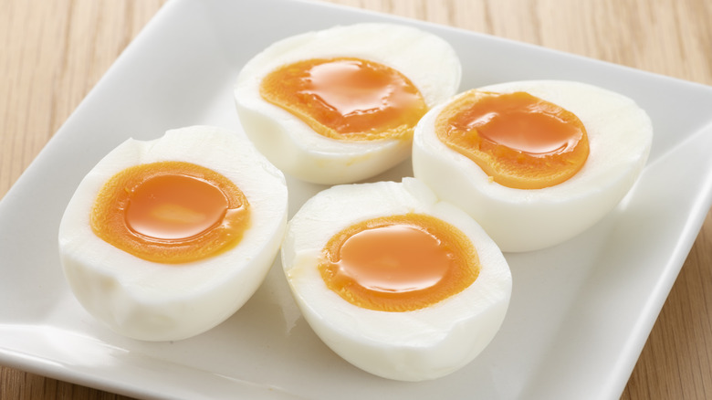 Plate of soft boiled eggs