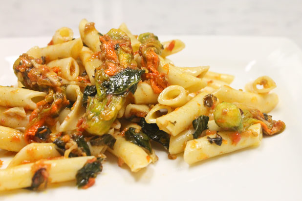 Penne with Cherry Tomatoes and Zucchini Blossoms