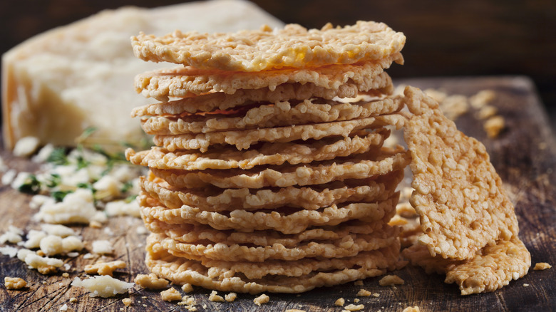 Stack of parmesan cheese crisps