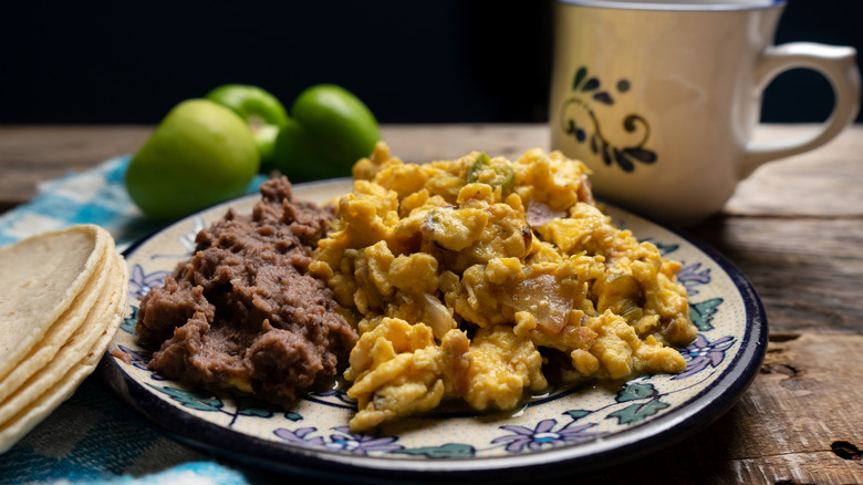 scrambled eggs and refried beans
