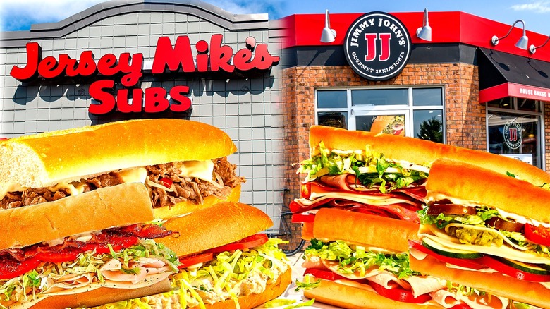 Jersey Mike's storefront and sub sandwiches