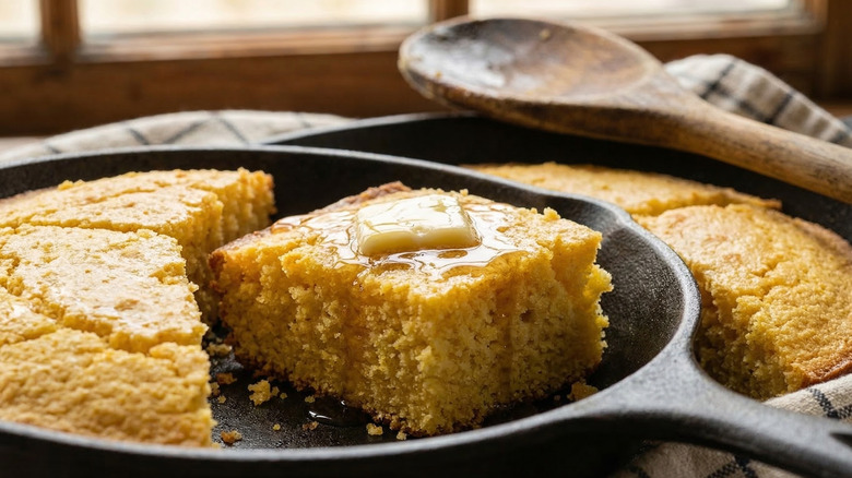 Cornbread in a cast iron skillet