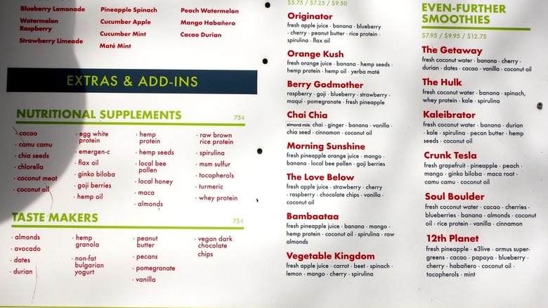 Menu at Juiceland