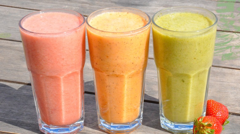 three smoothies in glasses