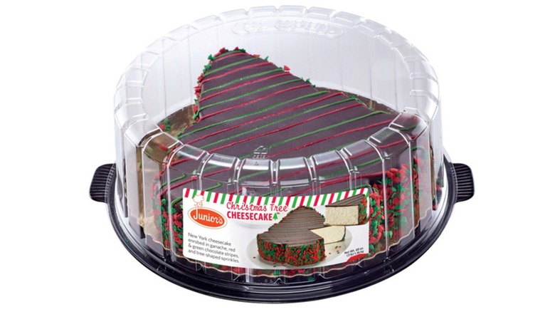 Junior's Christmas Tree Cheesecake in plastic container