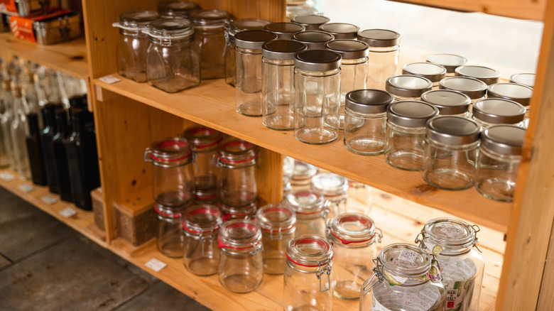 Different types of jars on a shelf