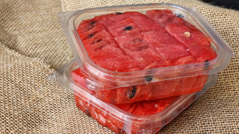 Cut watermelon in airtight container