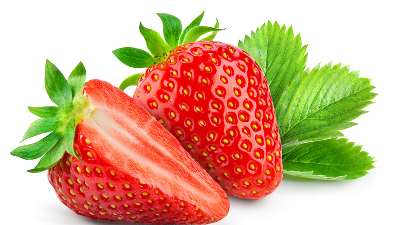 strawberry with leaves