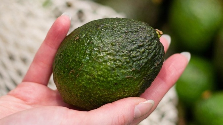 Shopper holding a ripe avocado