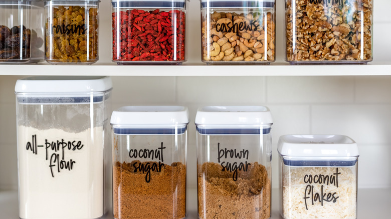 Containers of food in pantry