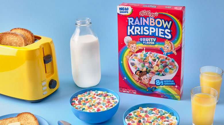 Rainbow Krispies box and bowls