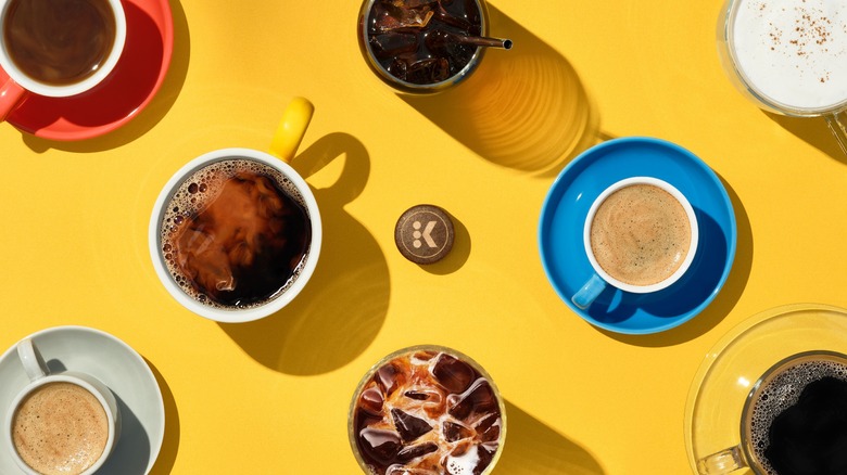 Coffee drinks surrounding new K-Round pod
