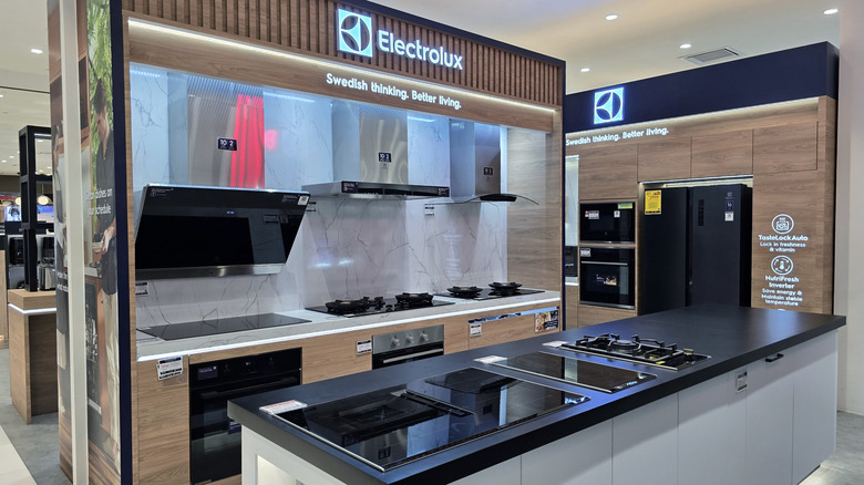 An Electrolux kitchen appliance store display