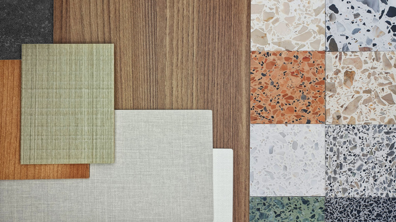 A close up image of kitchen surface or backsplash material options