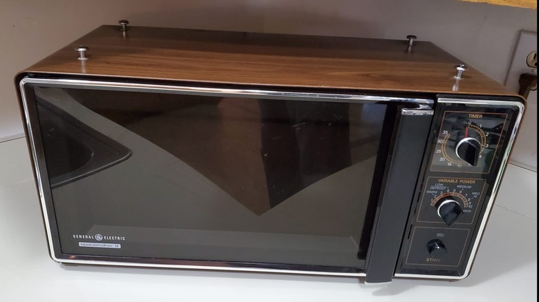 1970s microwave with metal edging