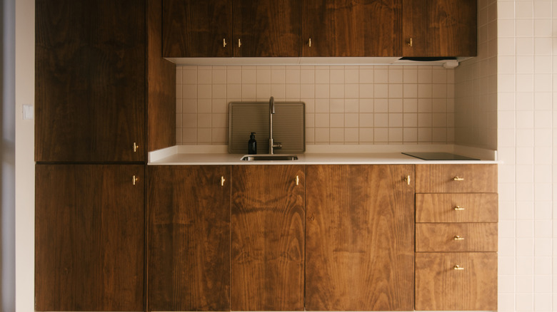 Modern kitchen with wood panelled cabinets
