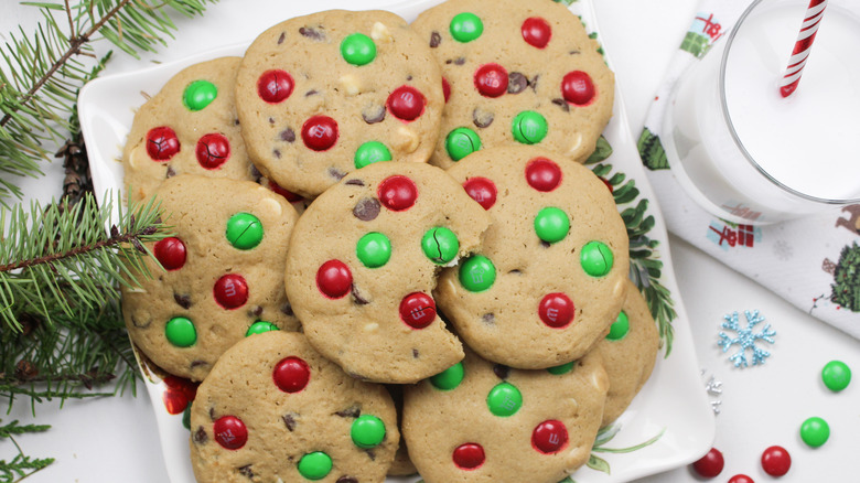 Plate of Christmas m&m cookies