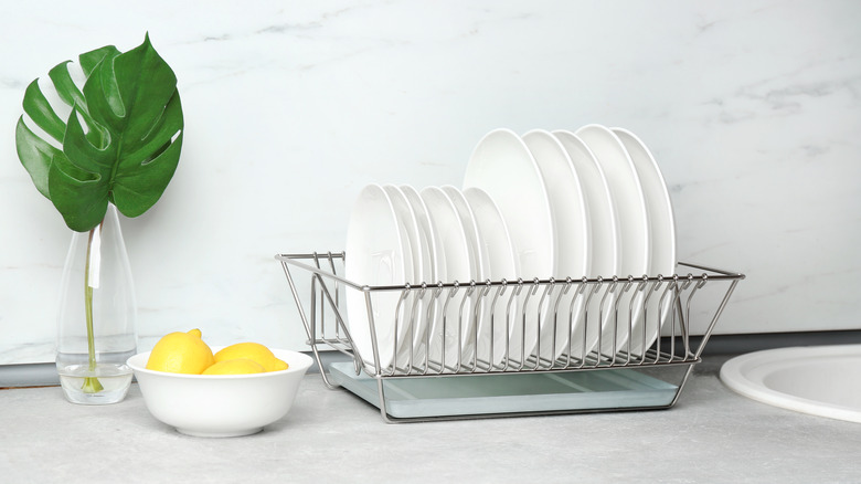 Dishes drying in rack