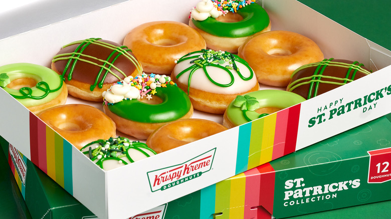 Green, glazed and decorated donuts