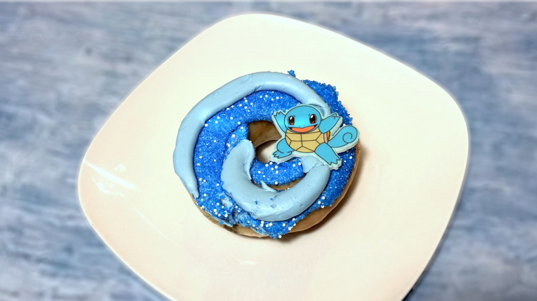 squirtle themed doughnut on plate