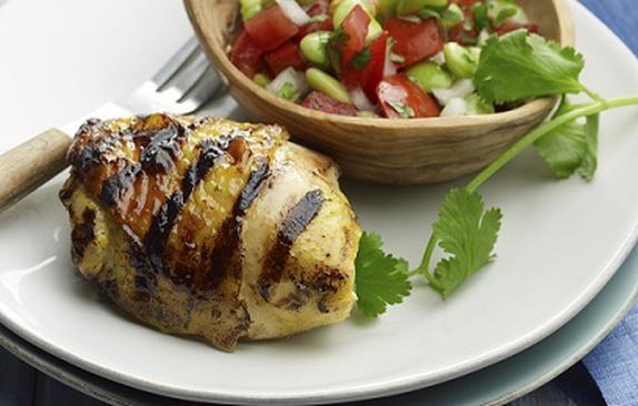 Grilled Curry Lime Chicken Thighs With Tomato and Lima Bean Salsa