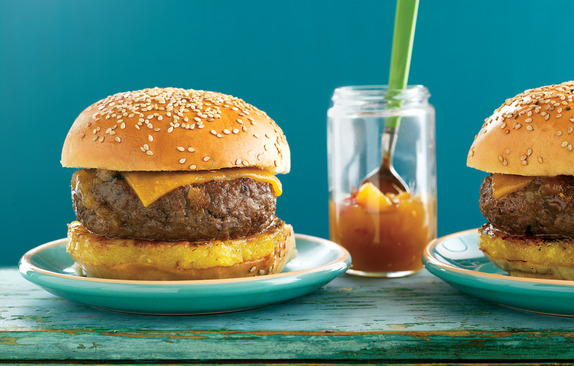 Caribbean Cheeseburgers with Grilled Pineapple