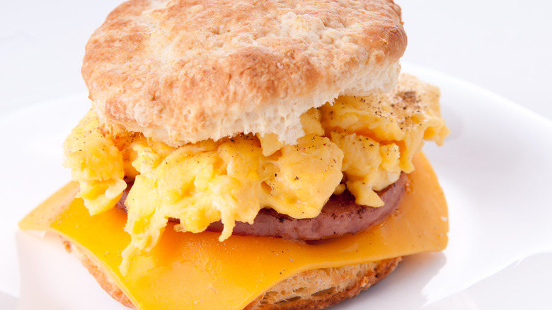 Close up of biscuit sandwich