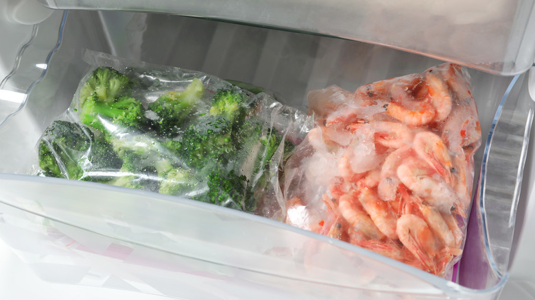 bag of shrimp in refrigerator drawer