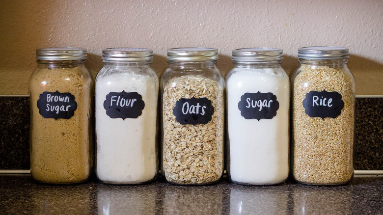 ingredients organized in labeled canisters