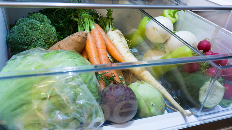 refrigerator drawer stocked with produce